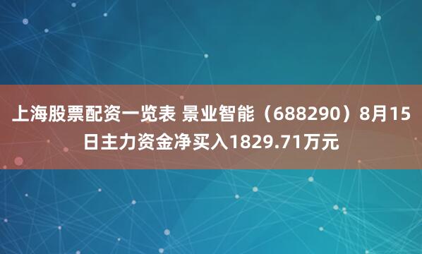 上海股票配资一览表 景业智能（688290）8月15日主力资金净买入1829.71万元